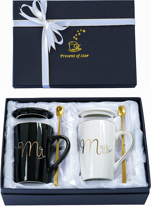 Mr and Mrs Coffee Mugs Set - Unique Wedding Gifts For Bride and Groom